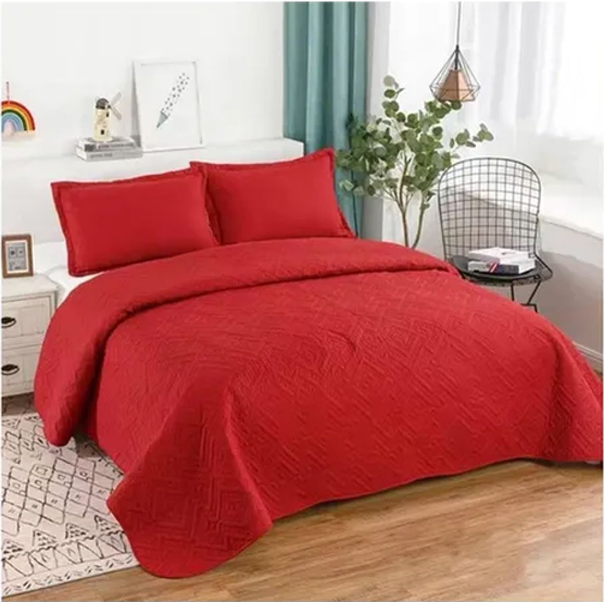 GENERICO - Cubrecama quilt verano king rojo