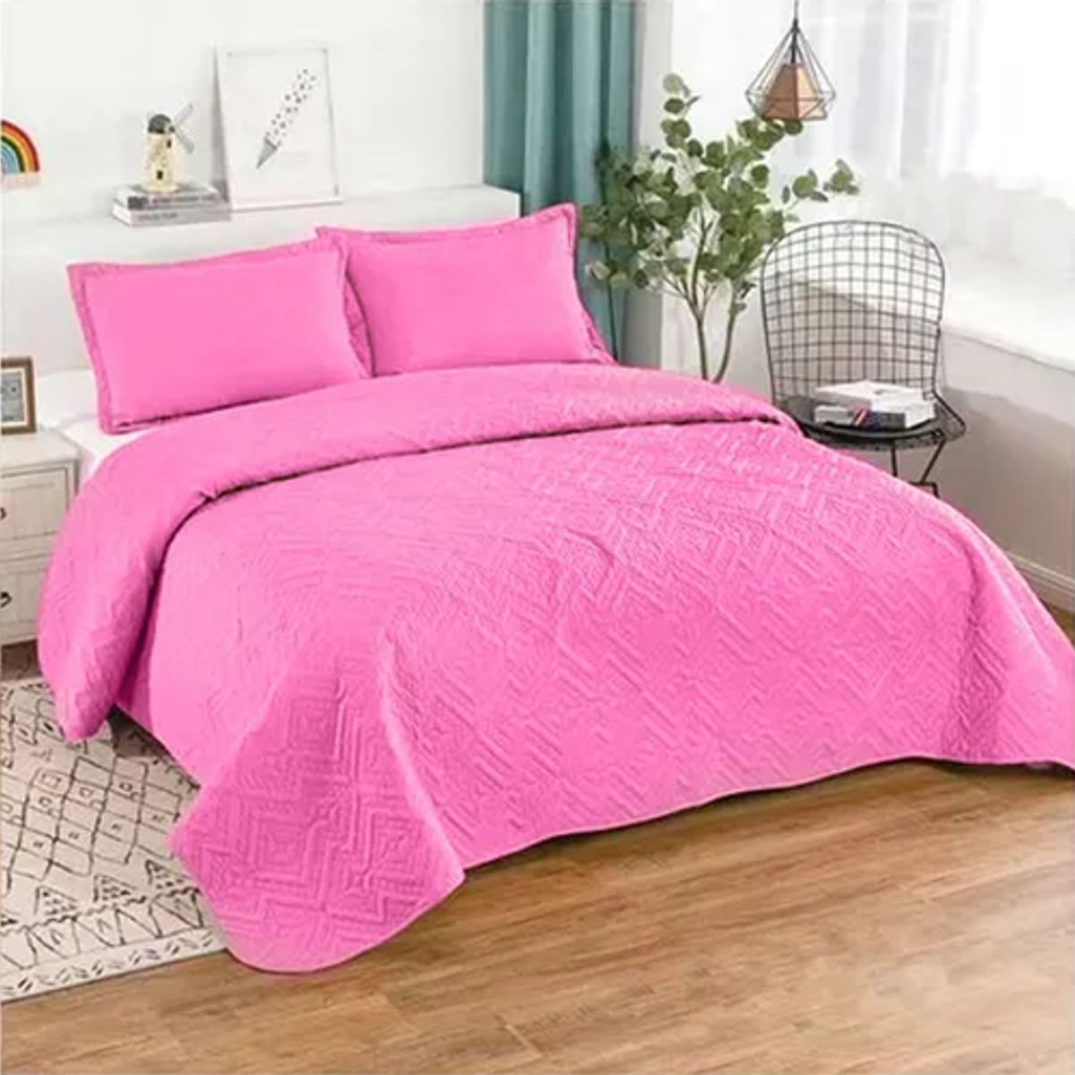 GENERICO - Cubrecama quilt verano king rosa