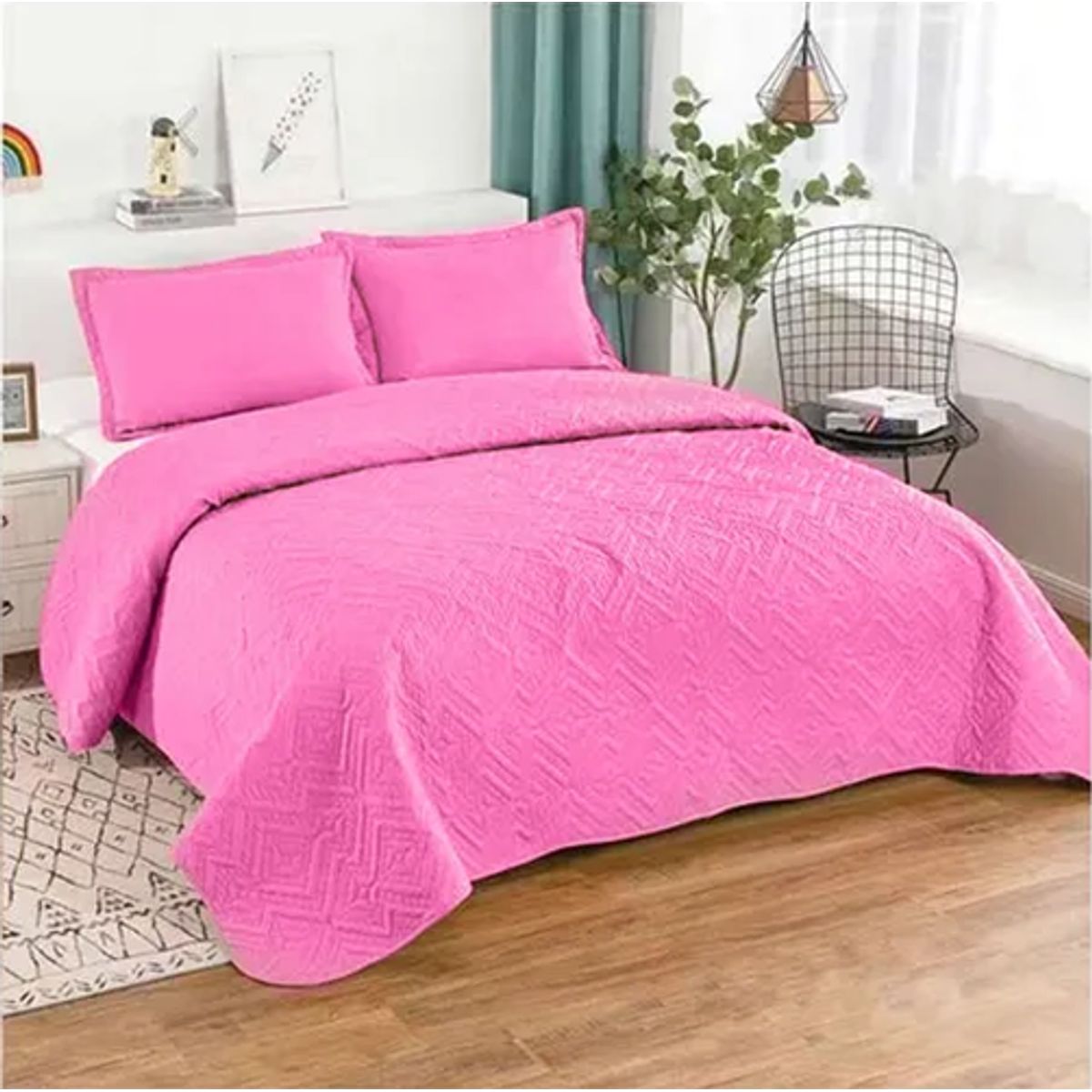 GENERICO - Cubrecama quilt verano king rosa
