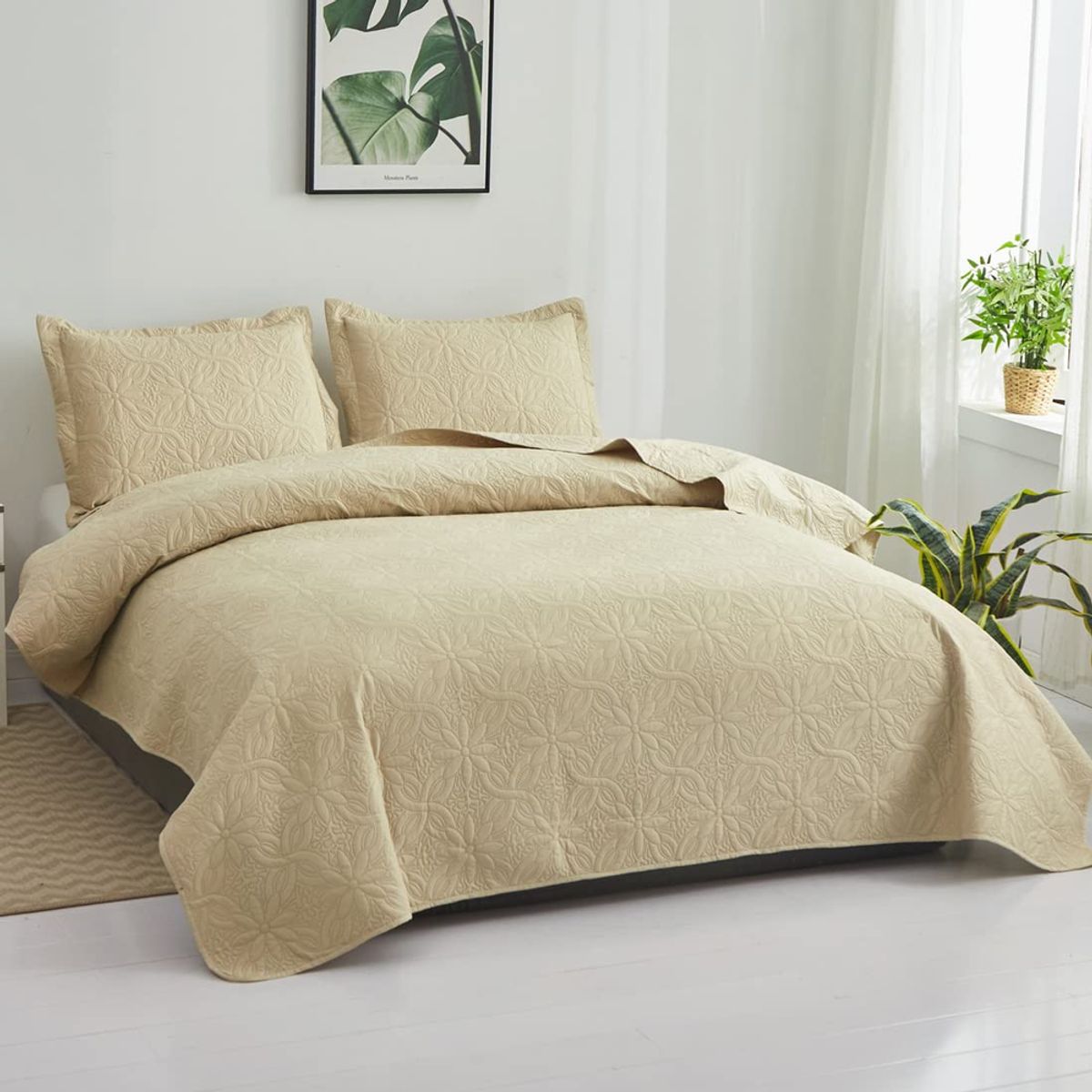 GENERICO - Cubrecama quilt verano 2 plazas color beige