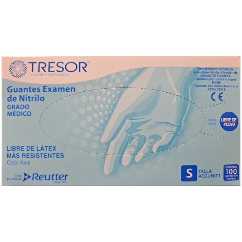 REUTTER - Guante Tresor Examen Nitrilo  Azul Talla S 100 Unidades