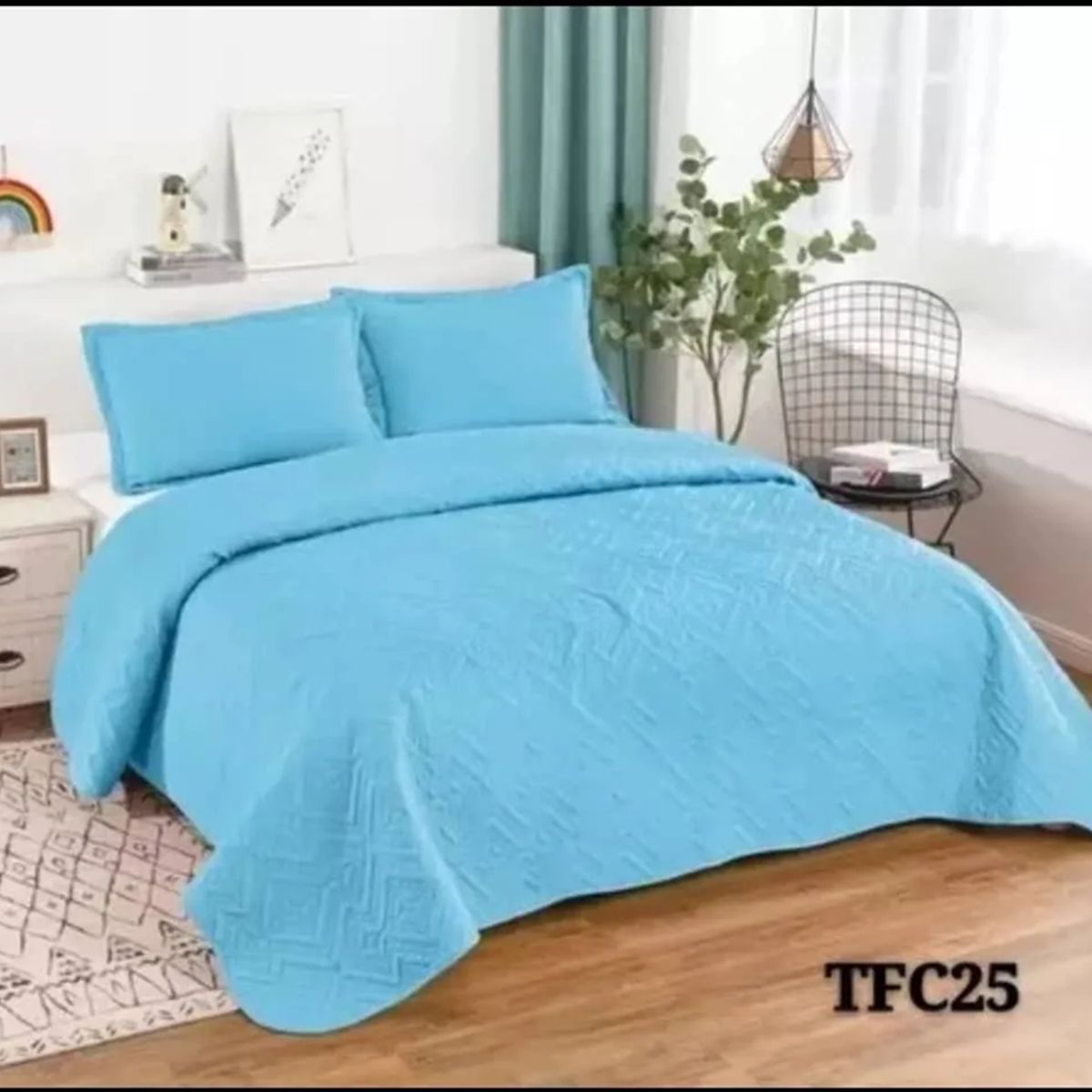 GENERICO - Cubrecama quilt verano king celeste