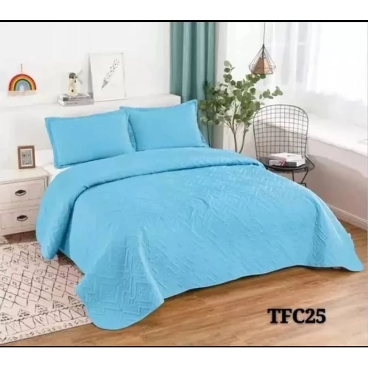 GENERICO - Cubrecama quilt verano king celeste
