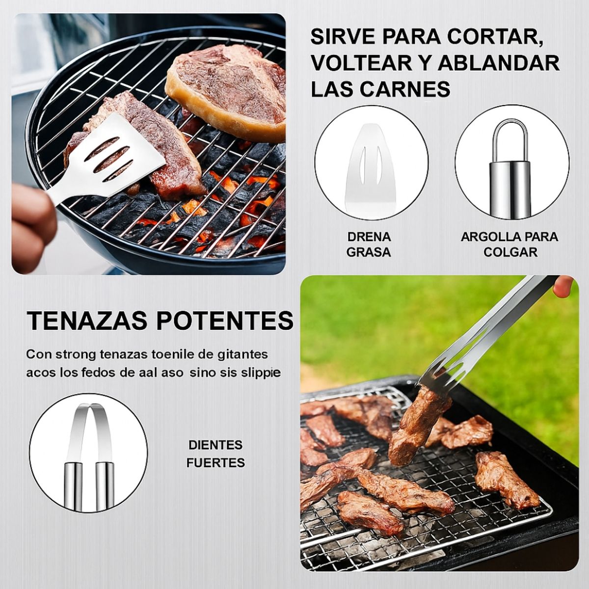 GENERICO - Set Parrillero Asado 7 Pcs Kit Accesorios Parrilla Barbacoa
