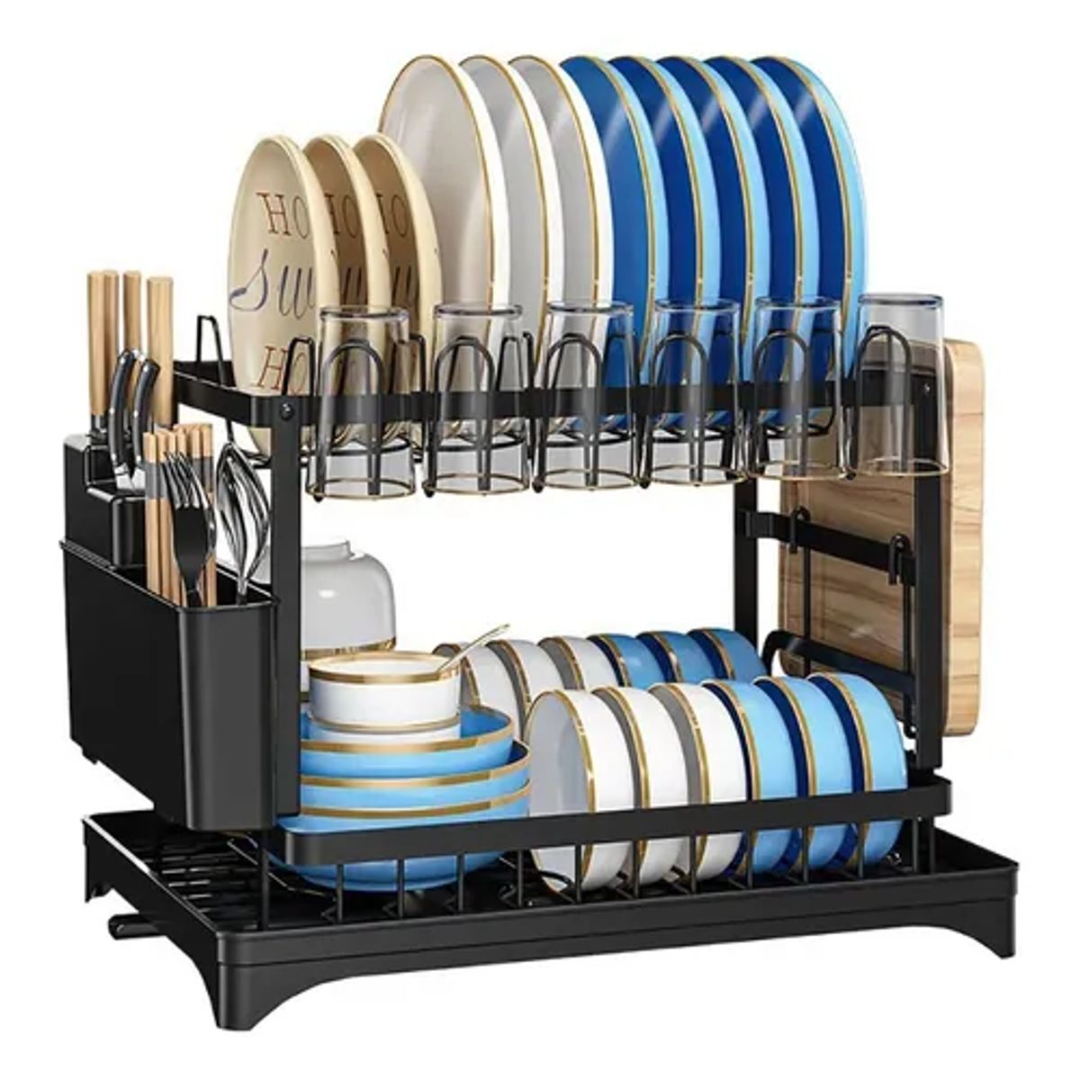 GENERICO - Escurridor loza 2 niveles acero inoxidable color negro