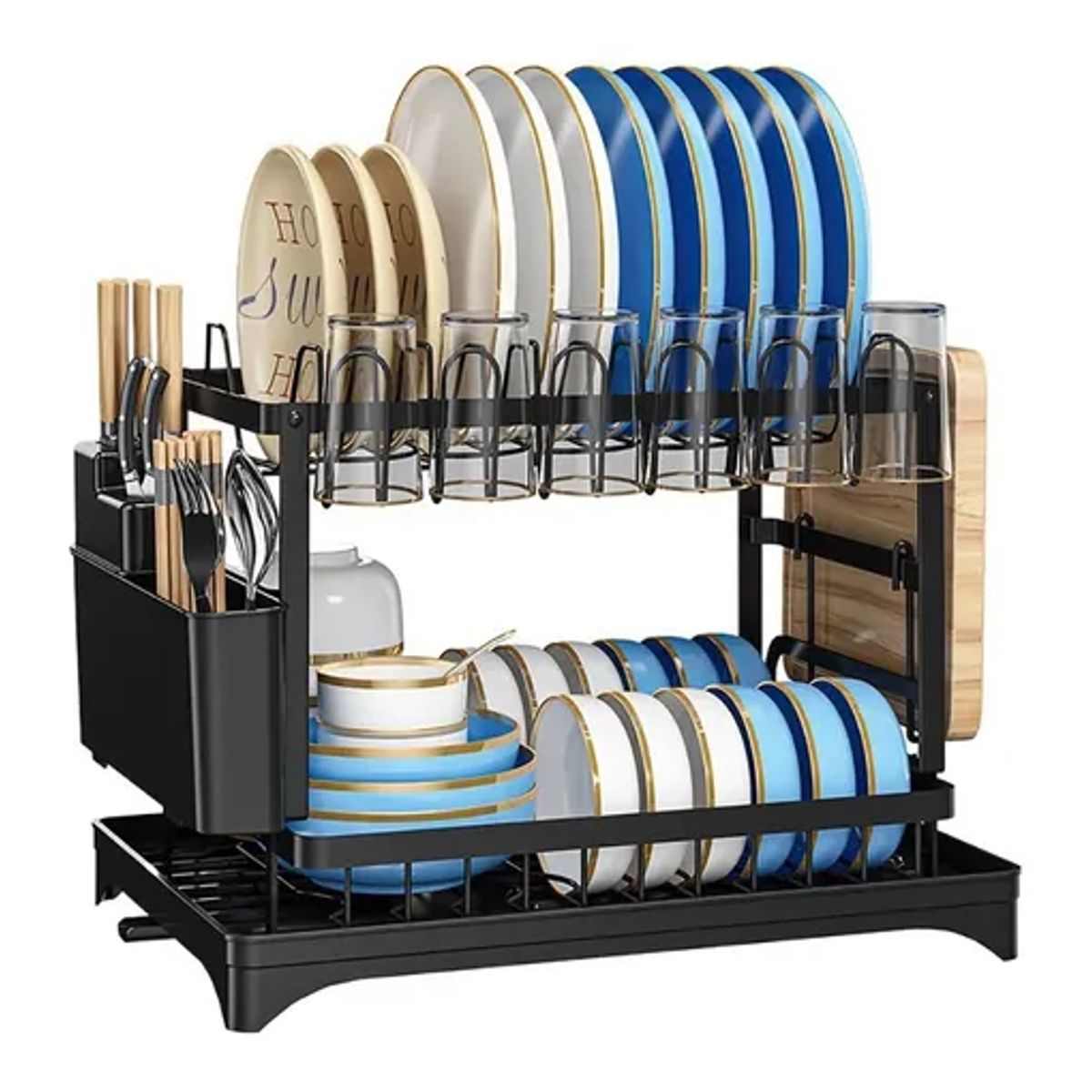 GENERICO - Escurridor loza 2 niveles acero inoxidable color negro