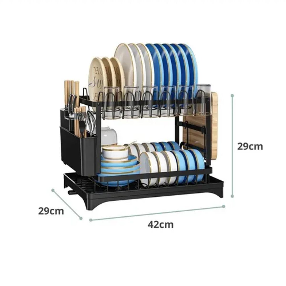 GENERICO - Escurridor loza 2 niveles acero inoxidable color negro