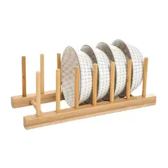 GENERICO - Organizador escurridor platos bambú color madera