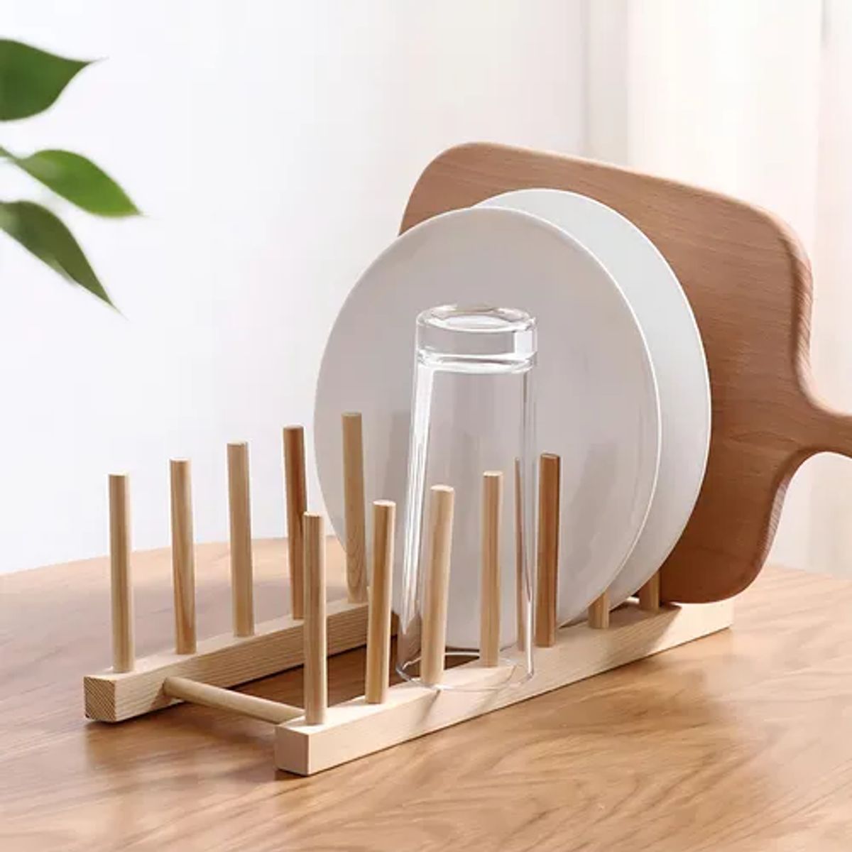 Organizador escurridor platos bambú color madera, marca GENERICO - Foto 2