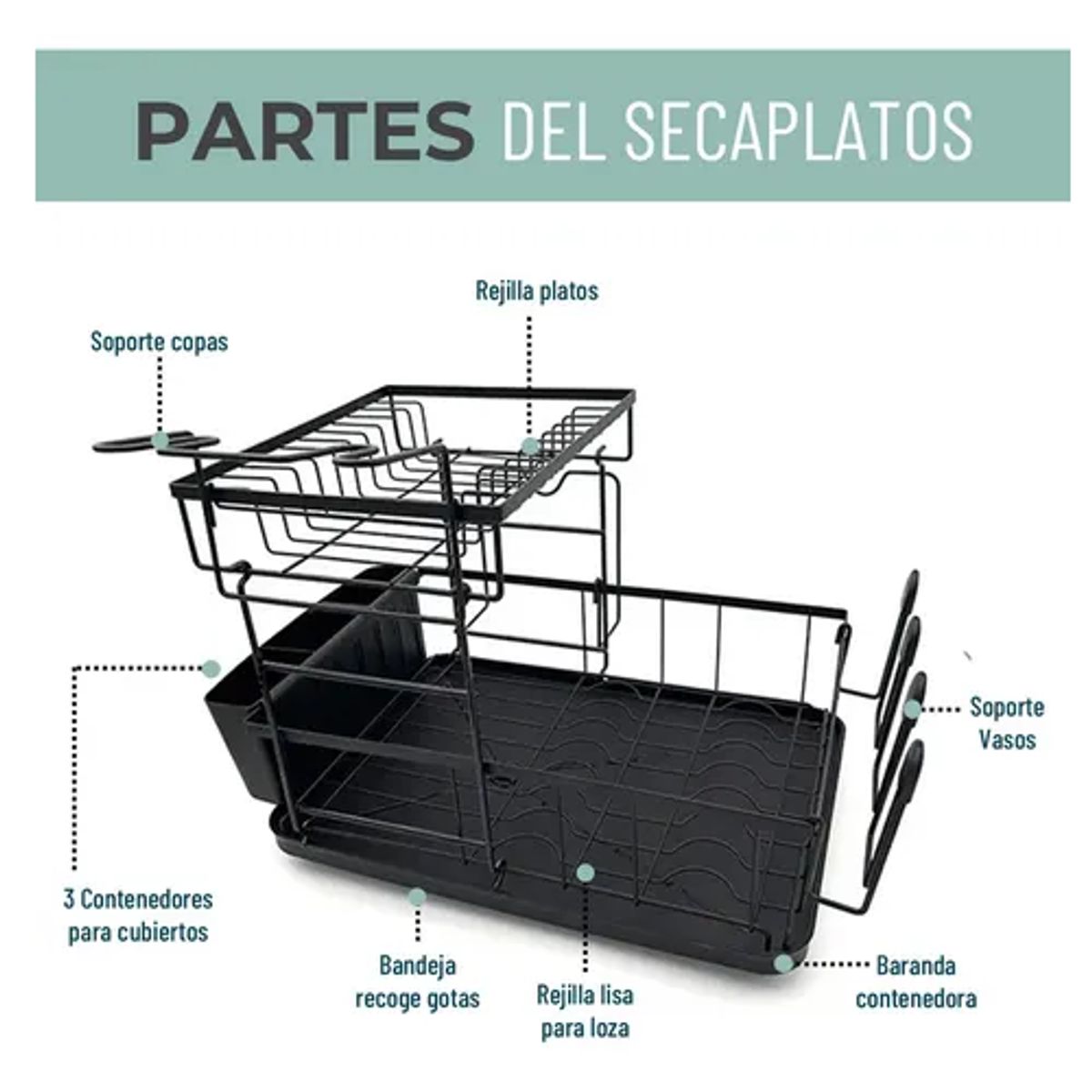 GENERICO - Secaplatos loza inoxidable Casatua color negro