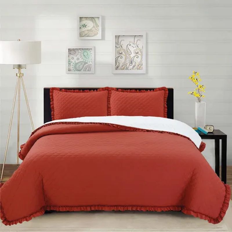 GENERICO - Cubrecama prewash bord sherpa 2 plazas terracota