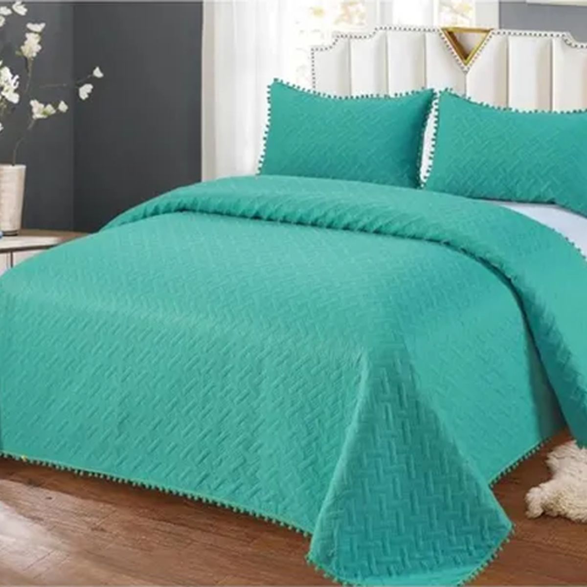 GENERICO - Cubrecama verano 2 plazas quilt algodón bordado