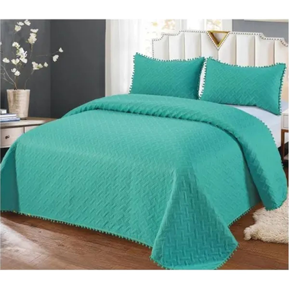 GENERICO - Cubrecama verano 2 plazas quilt algodón bordado