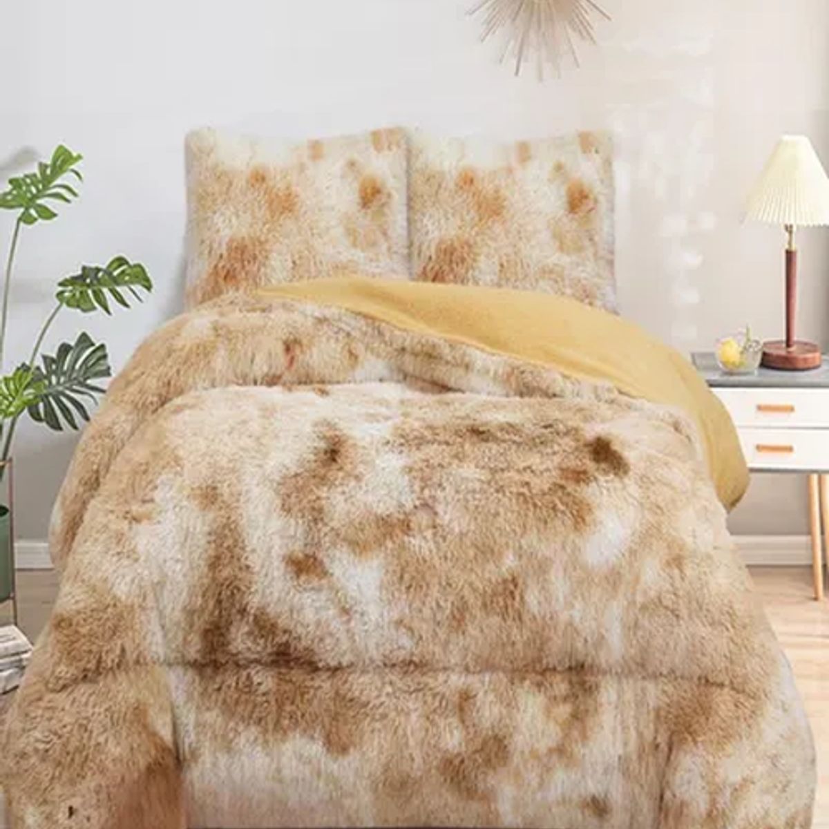 GENERICO - Cobertor peludo invierno king super king beige jaspeado