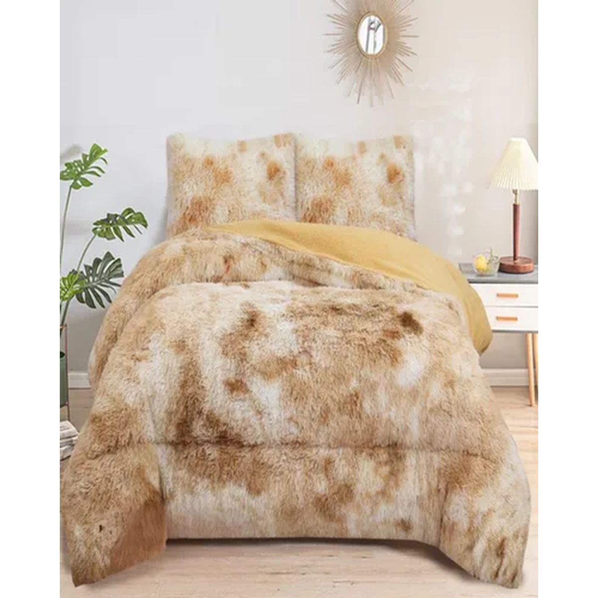 GENERICO - Cobertor peludo invierno king super king beige jaspeado