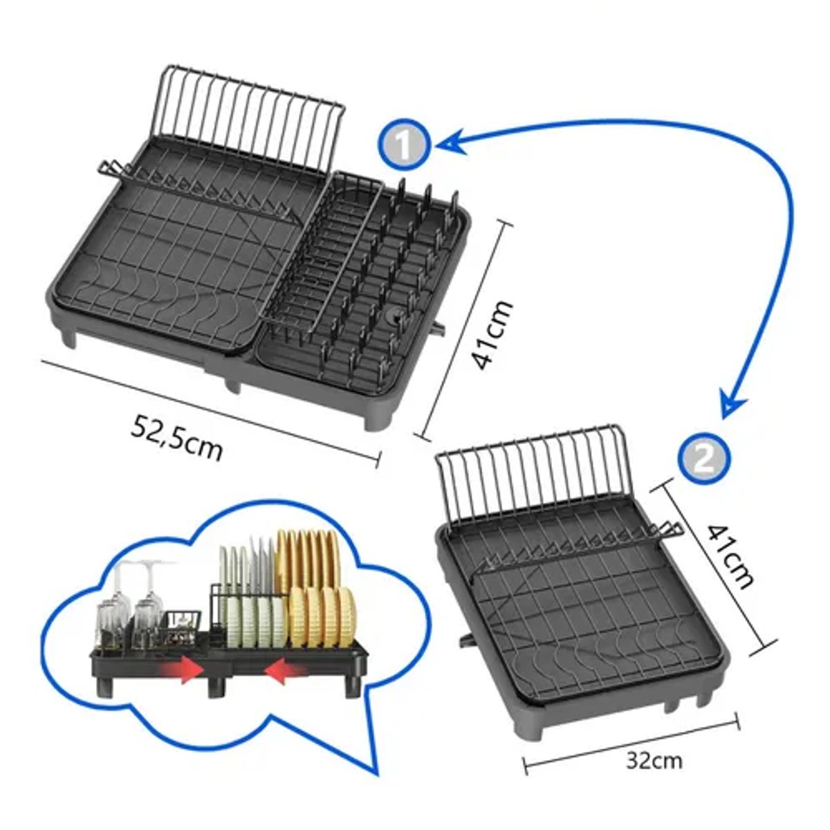 GENERICO - Escurridor platos plegable cocina color negro