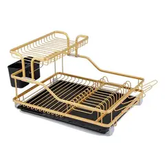 GENERICO - Secaplatos aluminio 2 niveles color dorado