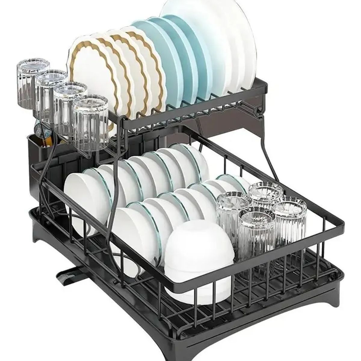 GENERICO - Secaplatos aluminio 2 niveles con cubiertero