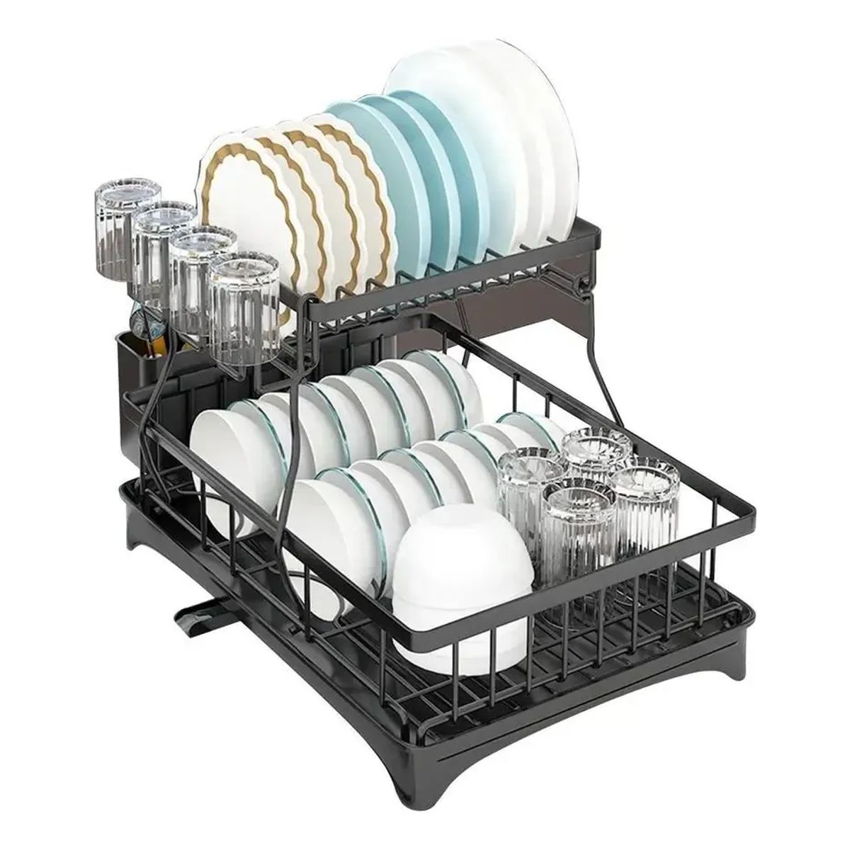 GENERICO - Secaplatos aluminio 2 niveles con cubiertero