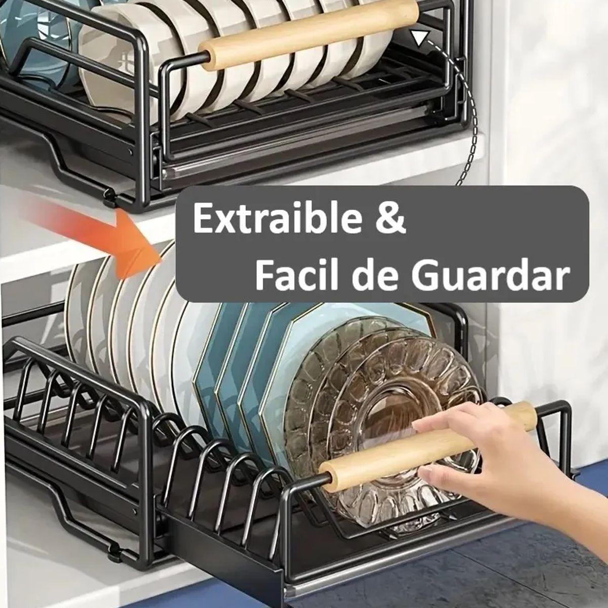 GENERICO - Escurridor platos extraíble estante tazones color negro