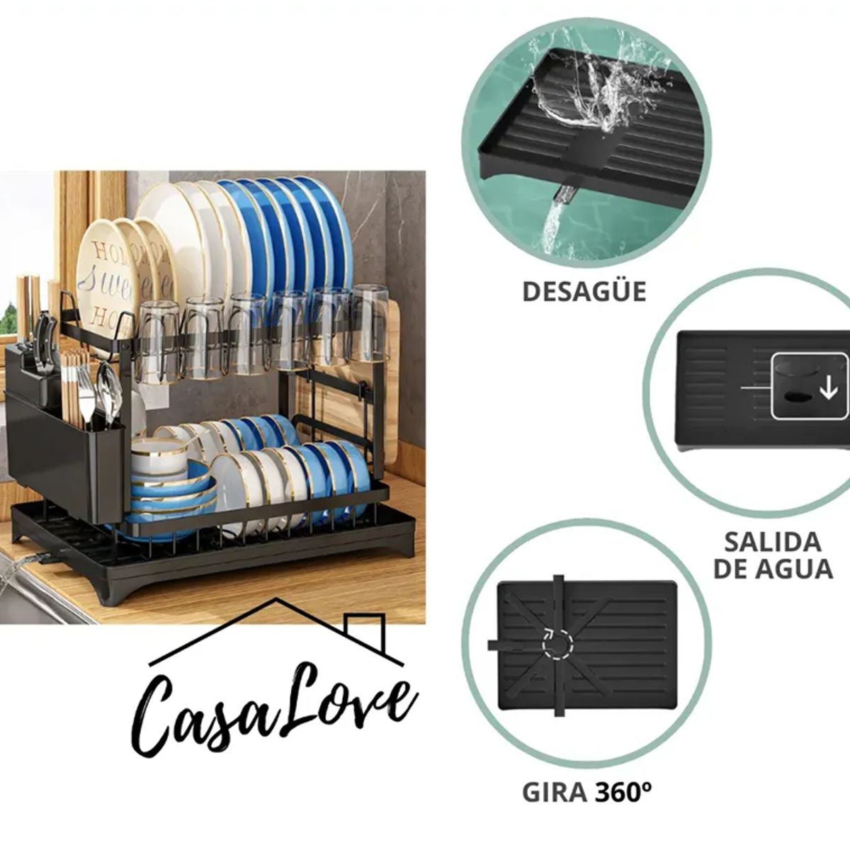 GENERICO - Escurridor platos y vasos 2 niveles lujo