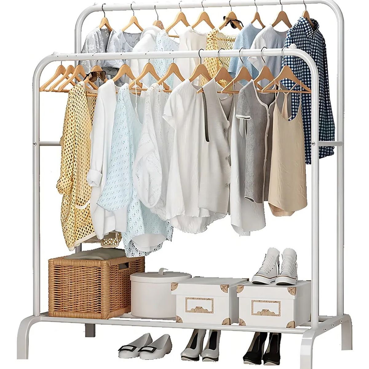 GENERICO - Perchero Organizador Colgador De Ropa Doble Barra Color Blanco