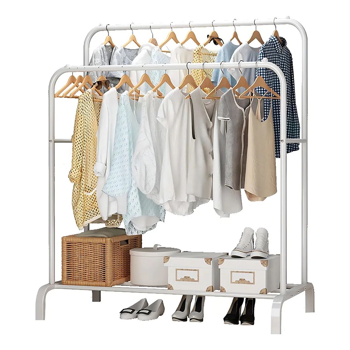 GENERICO - Perchero Organizador Colgador De Ropa Doble Barra Color Blanco