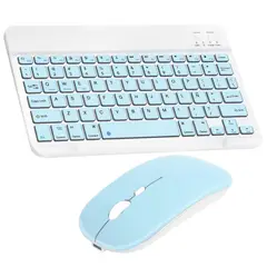 MOTOMO - Combo Teclado Mouse Bluetooth Español Con Ñ Recargable Celeste