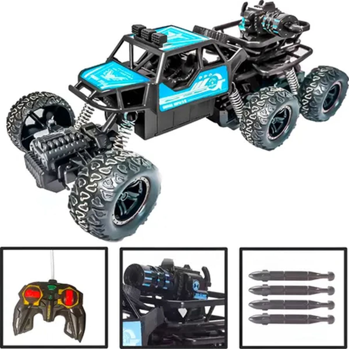 GENERICO - Auto rc 6 ruedas 4x4 con cañón 35a