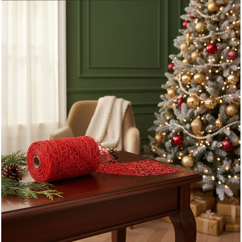 GENERICO - x6 Malla Para Árbol De Navidad Cinta Decorativa Rojo