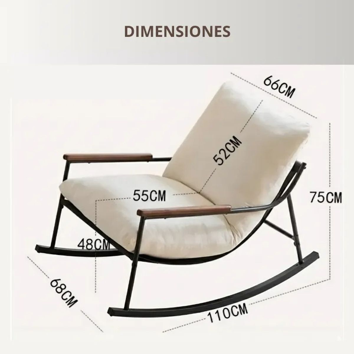 GENERICO - Sillon Sofa Mecedor Madera Y Metal Resistente Grande Comodo
