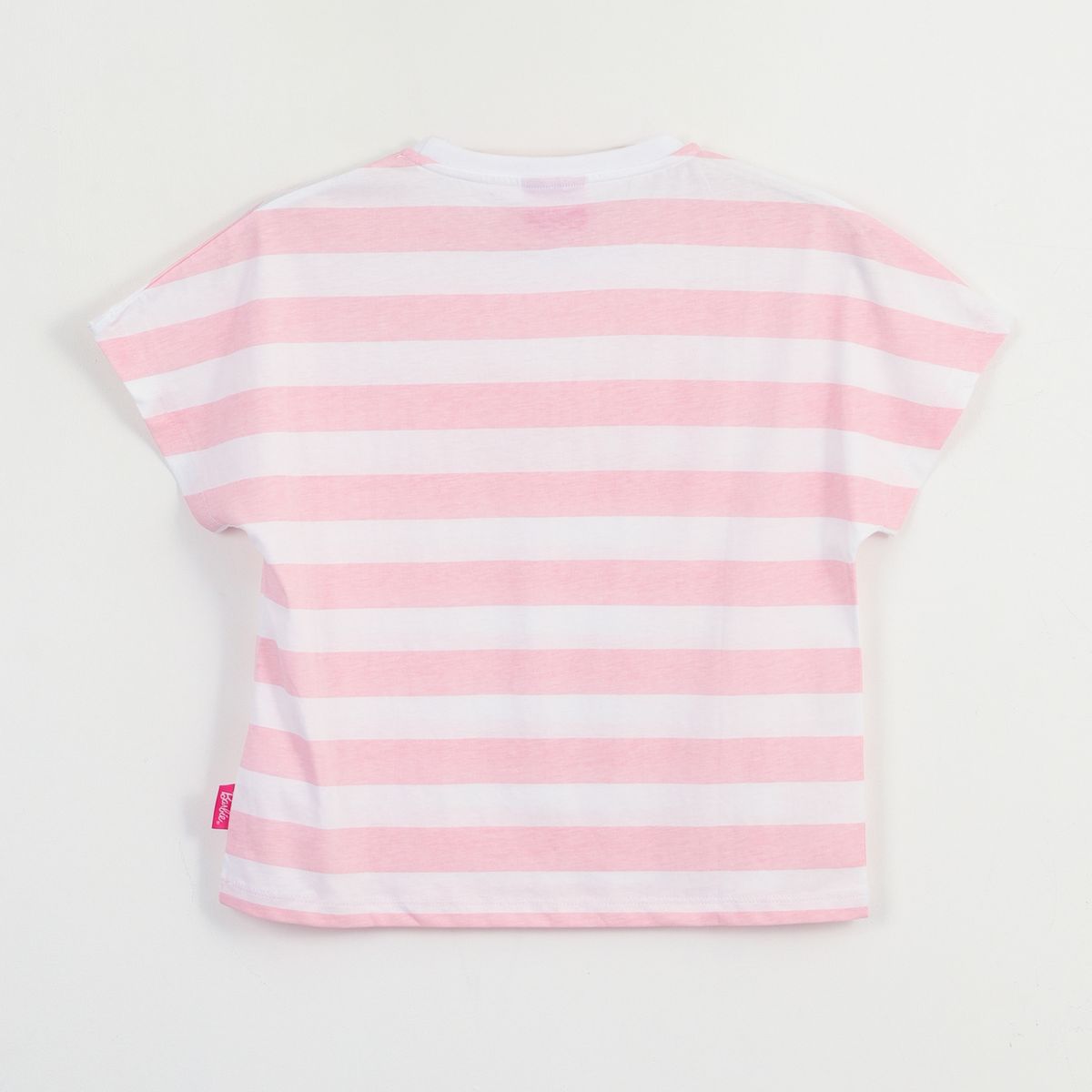 BARBIE - Polera Manga Corta Niña Blanco Rayas Estampado Barbie