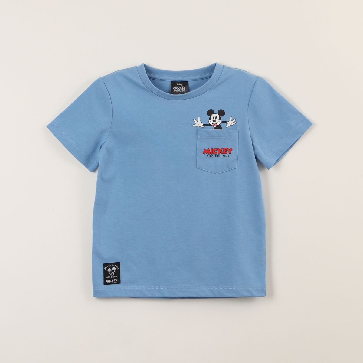 DISNEY - Polera Manga Corta Niño Azul Bolsillo Mickey Disney