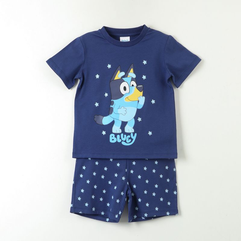 BLUEY - Pijama Manga Corta Niño Azul Estrellas Bluey