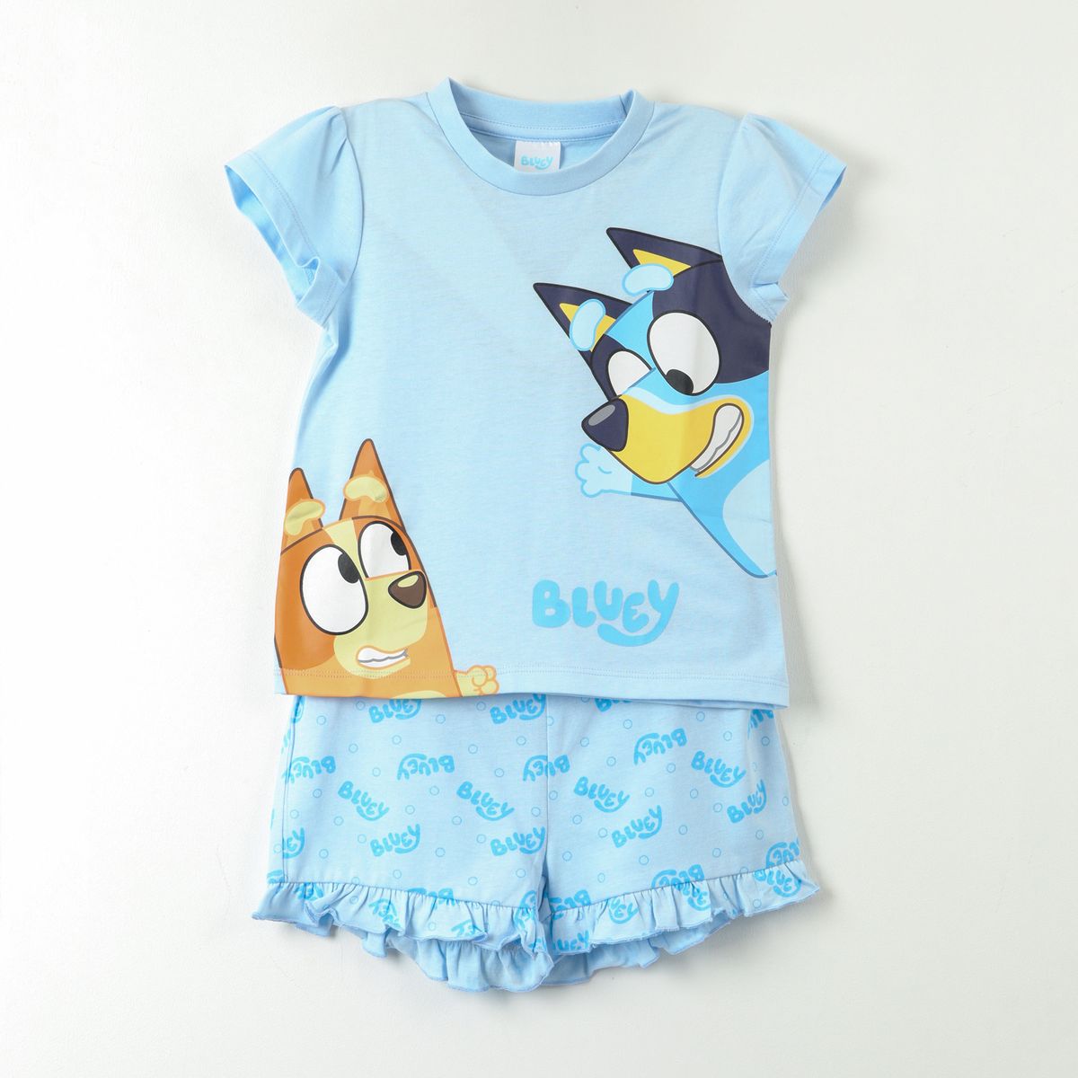 BLUEY - Pijama Manga Corta Niña Celeste Bingo & Bluey