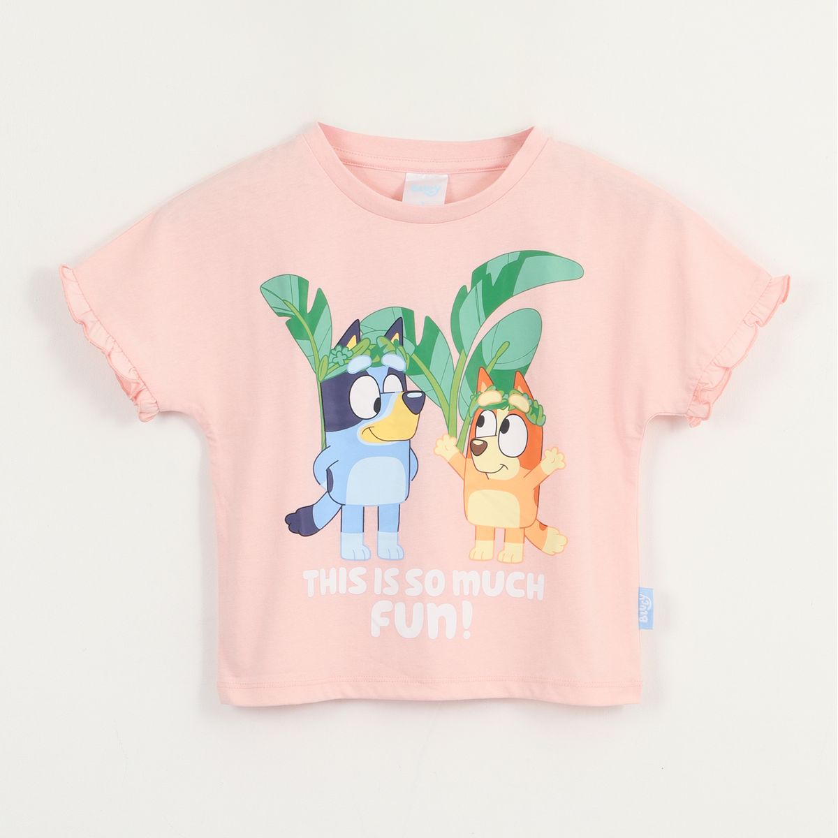 BLUEY - Polera Manga Corta Niña Damasco Palmeras Bluey