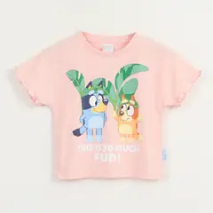 BLUEY - Polera Manga Corta Niña Damasco Palmeras