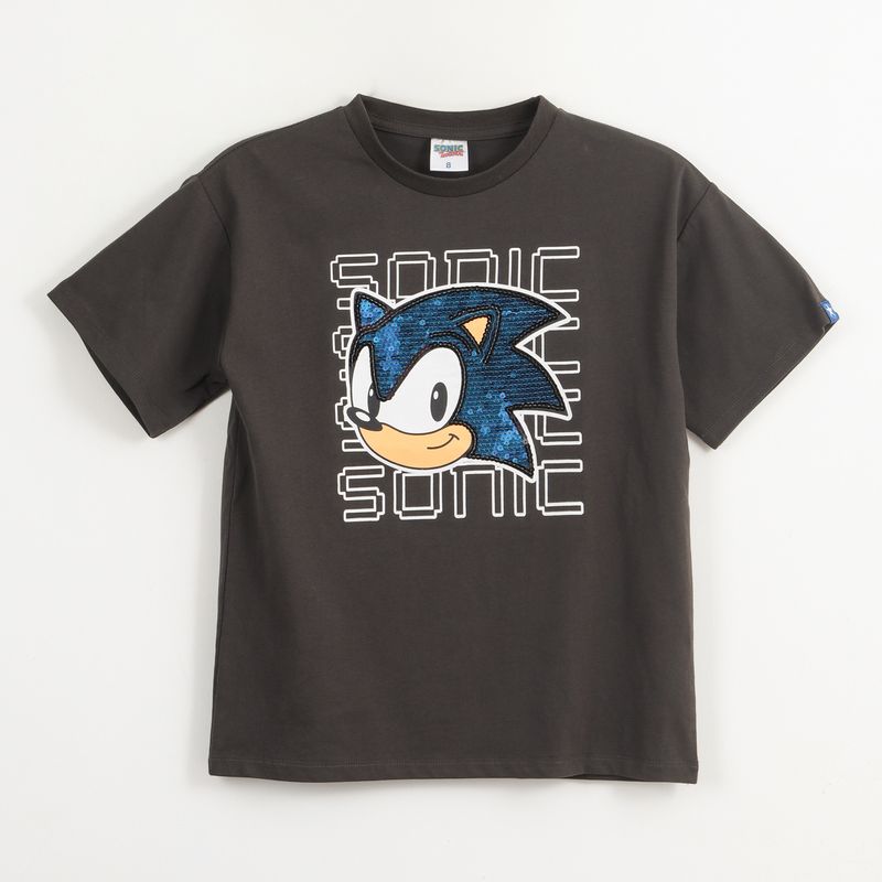 SONIC - Polera Manga Corta Niño Azul Face Lentejuelas Sonic