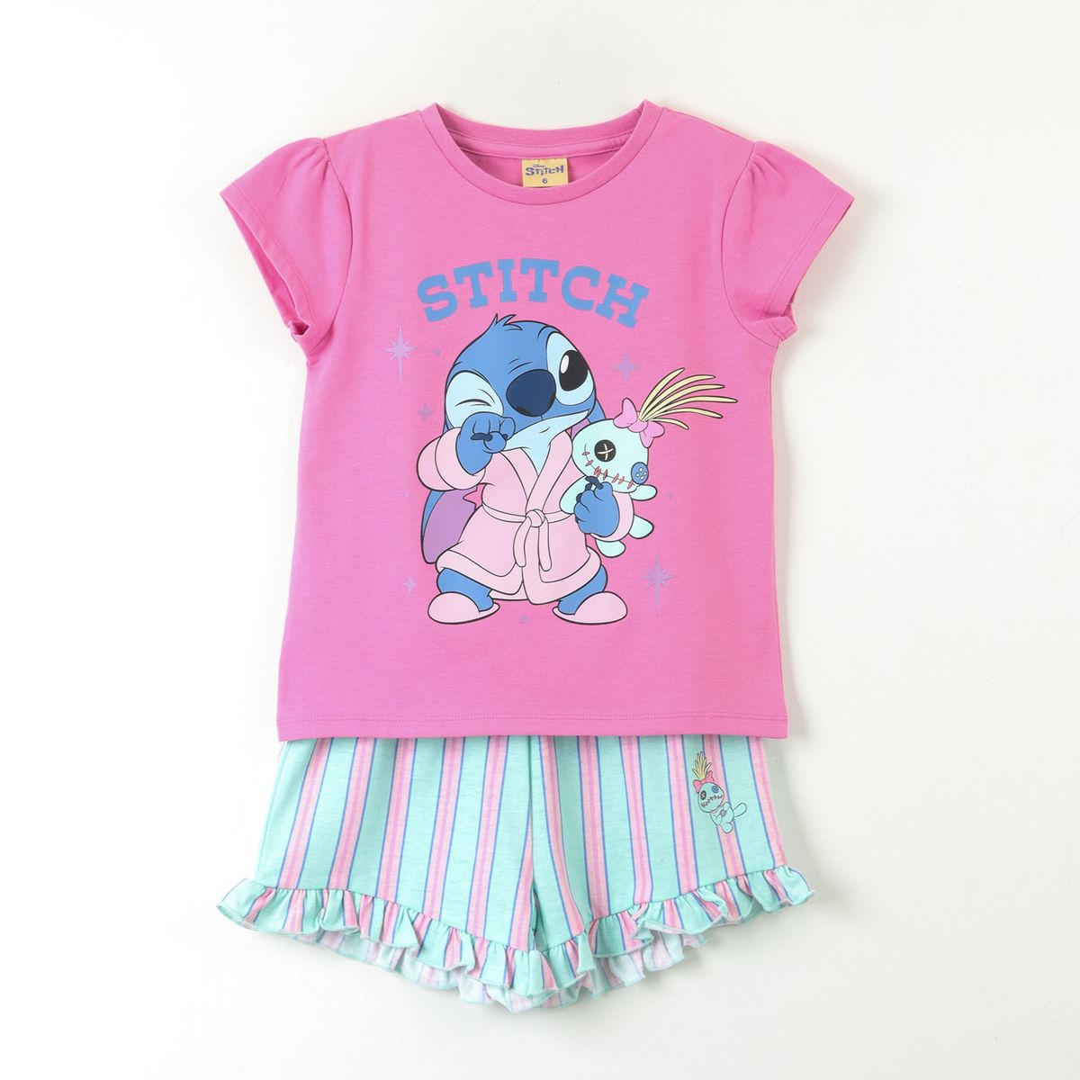 DISNEY - Pijama Manga Corta Niña Rosado Bata Lilo & Stitch Disney