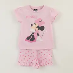 DISNEY - Pijama Manga Corta Niña Rosado Minnie Sentada