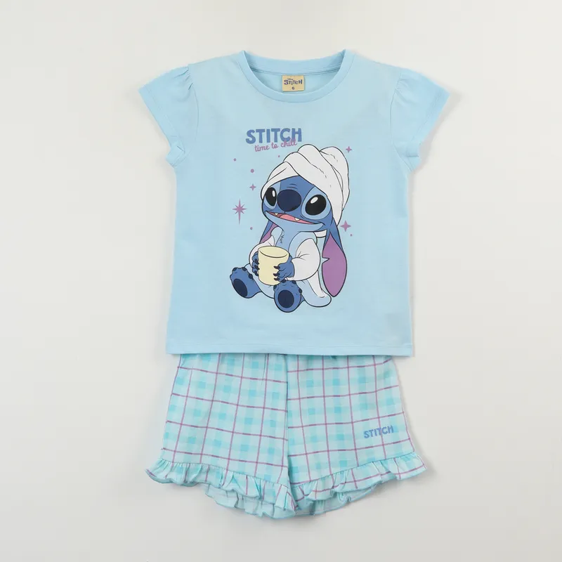 DISNEY - Pijama Manga Corta Niña Celeste Lilo & Stitch Disney