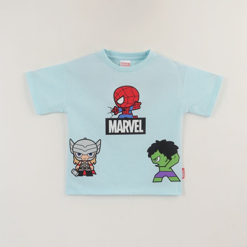 MARVEL - Polera Manga Corta Niño Turquesa Personajes Spidey Marvel