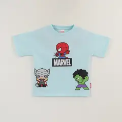 MARVEL - Polera Manga Corta Niño Turquesa Personajes Spidey