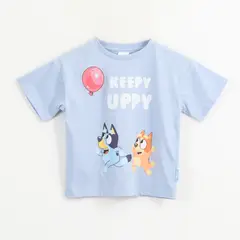 BLUEY - Polera Manga Corta Niño Celeste Estampado Globo