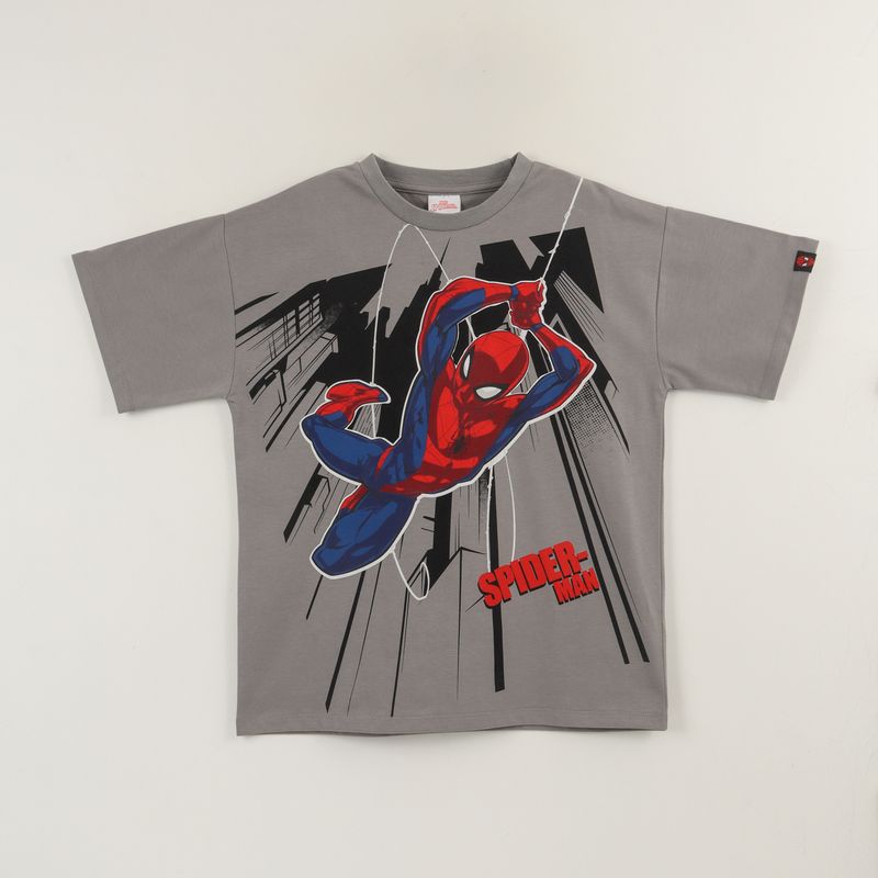 MARVEL - Polera Manga Corta Niño Gris Personaje Spiderman Marvel