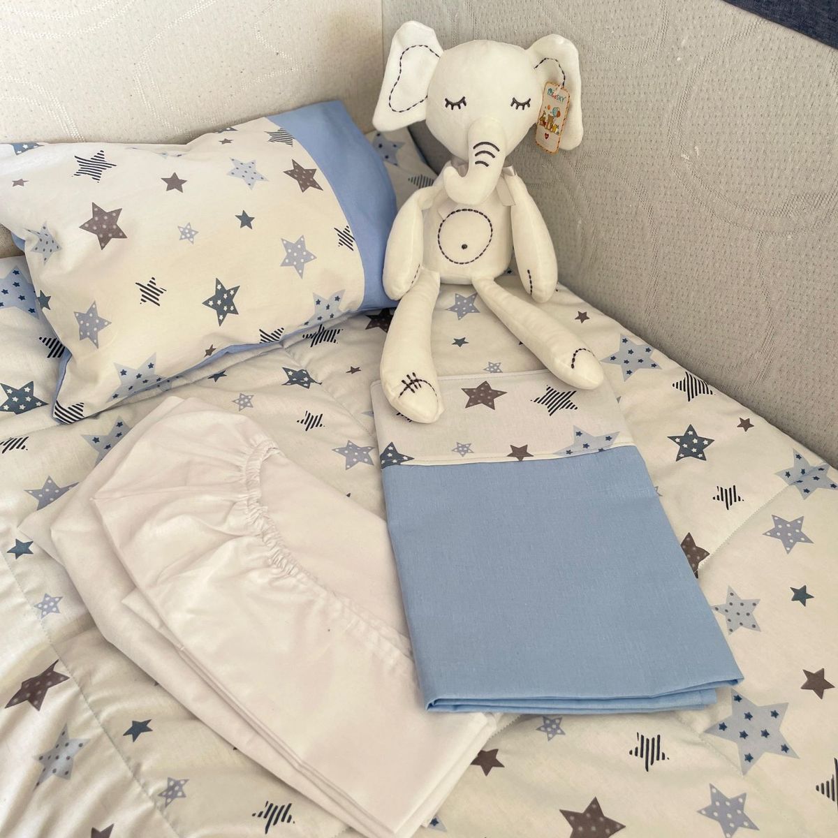GENERICO - Juego de sabana mas cobertor cuna colecho bebe estrella azul