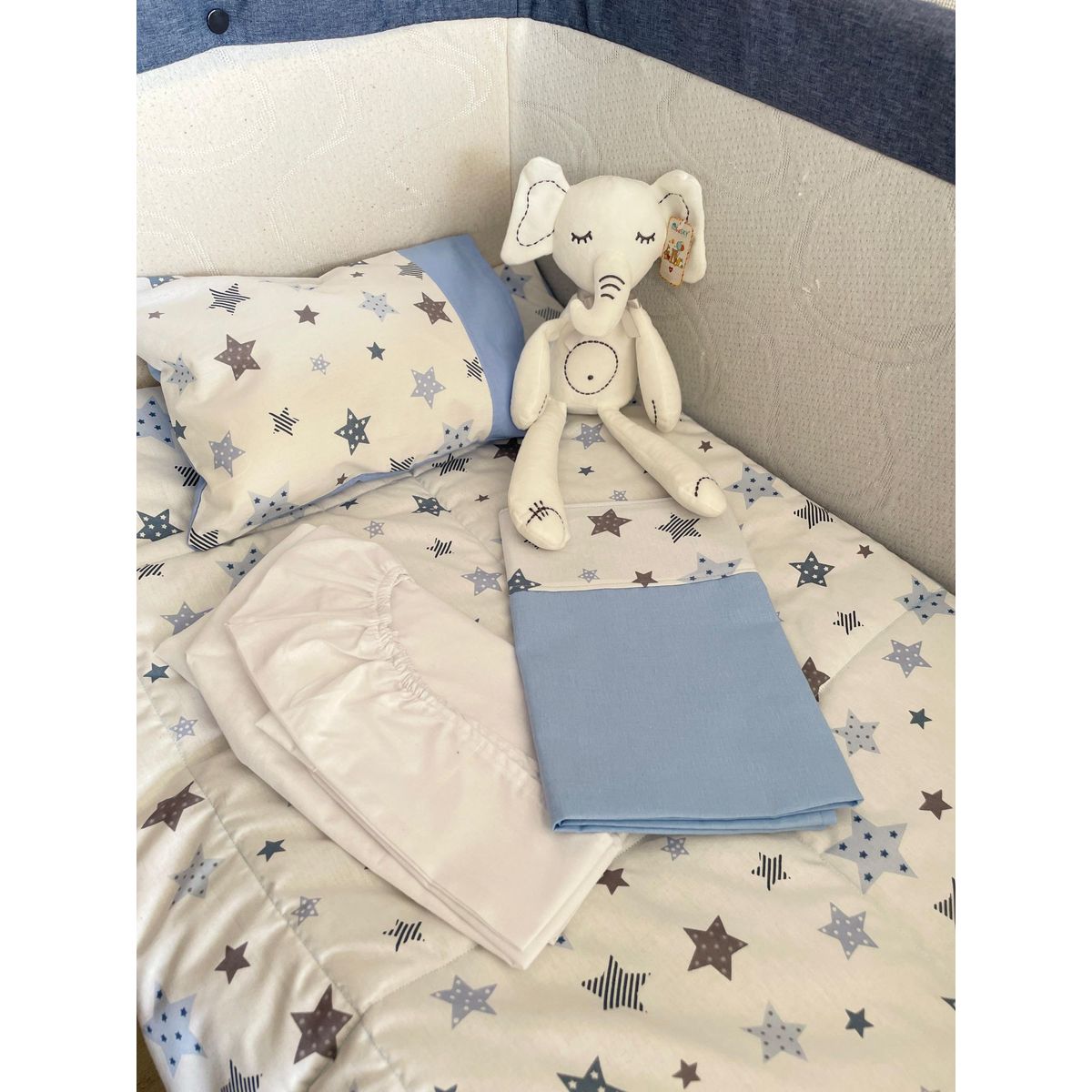 GENERICO - Juego de sabana mas cobertor cuna colecho bebe estrella azul