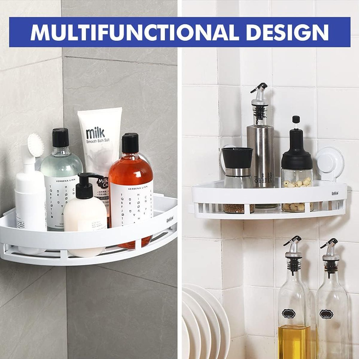 BATHLUX - Esquinero Organizador Baño Multifunción Ventosa Fuerte 4kg 30163