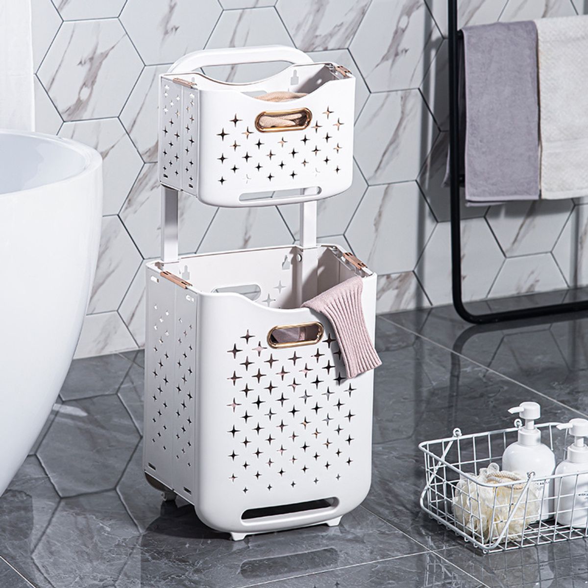 BATHLUX - Canasto de Ropa RyC Multifunción 2 En 1 Plegable con Ruedas