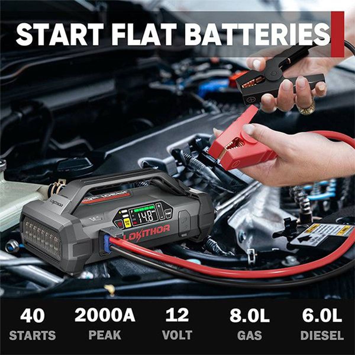 GENERICO - Partidor de Baterías Auto 12v 2000a Inflador Lokithor Ja301